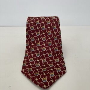 Jos A Bank Signature Collection Floral Geometric Red Silk‎ Tie 3.75" Wide